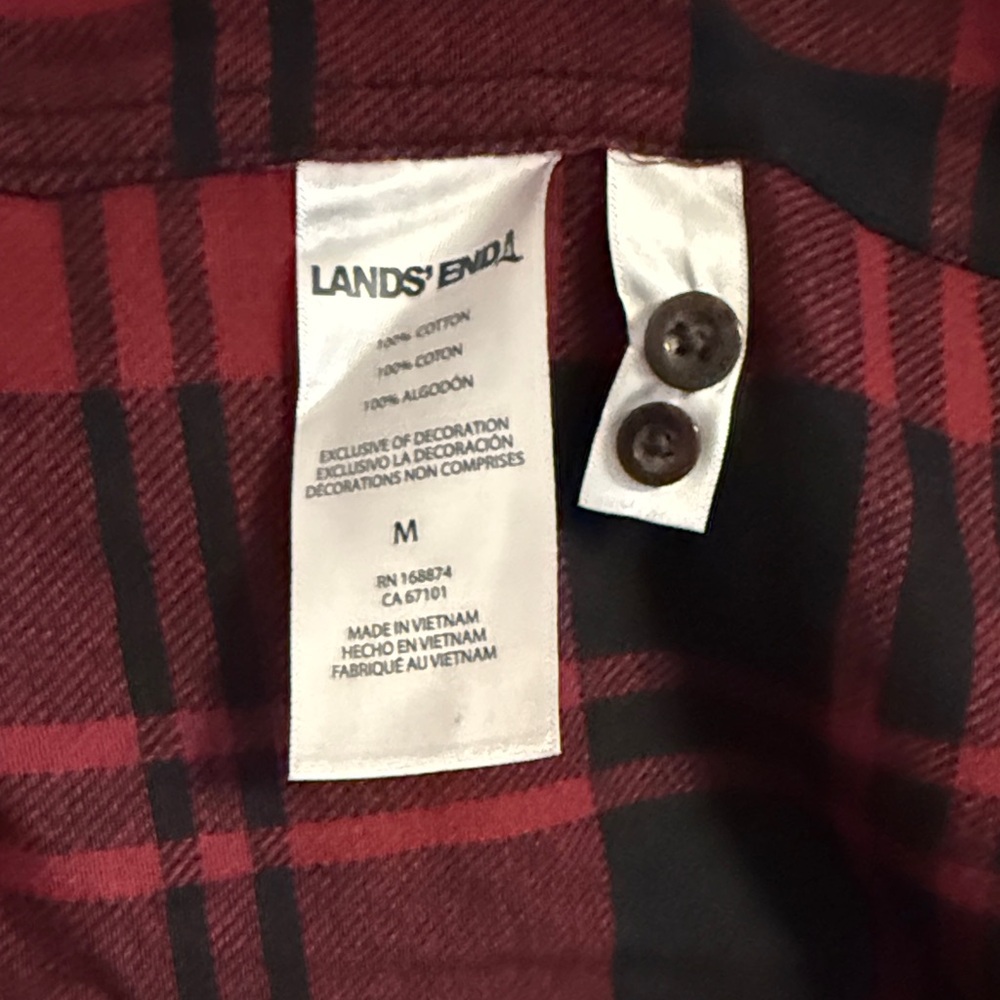 Lands' End Men's Plaid Button-Down Shirt - Red and Black - Picture 8 of 11